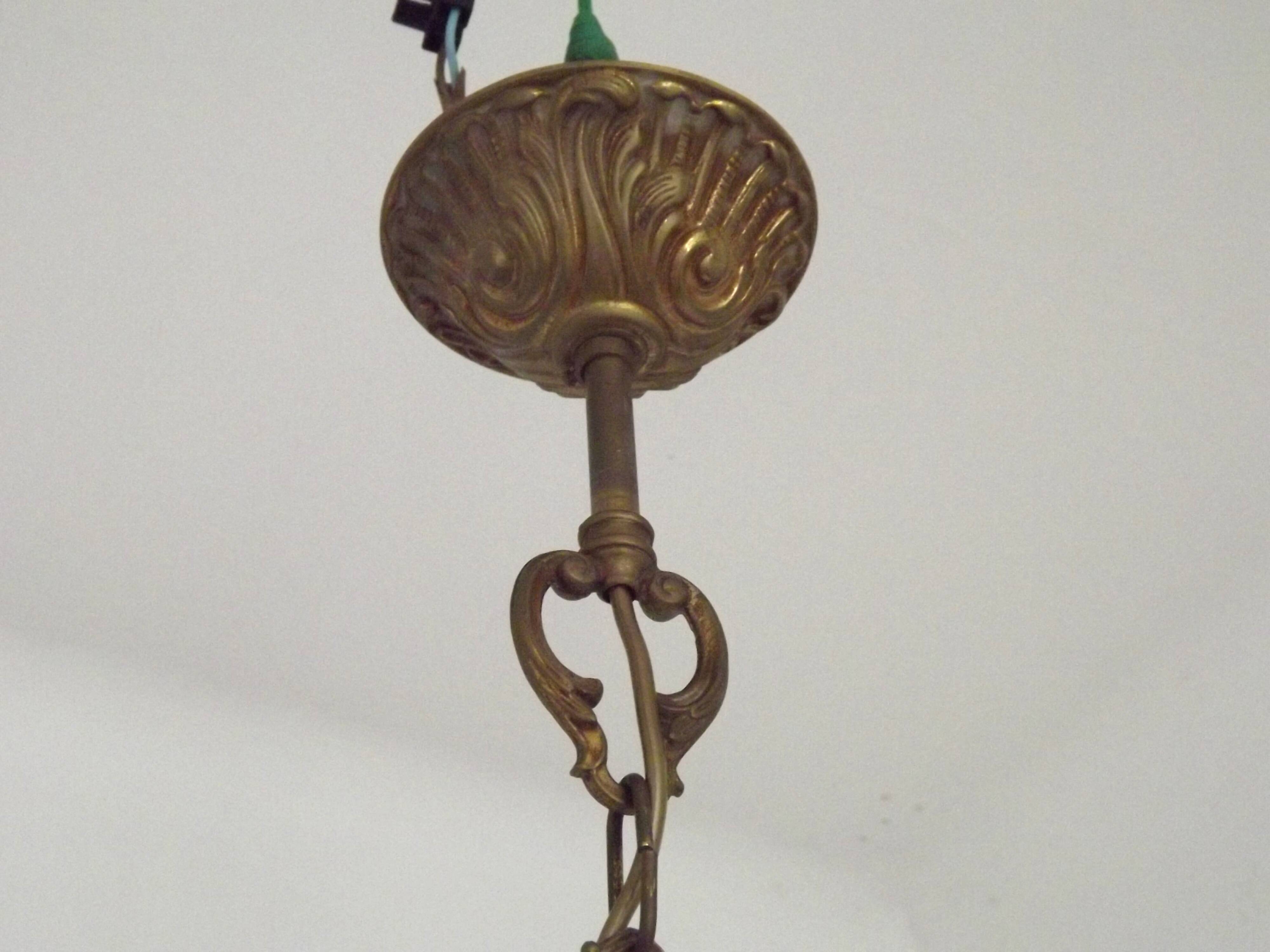 French Mid-Century Bronze 6-Light Chandelier with Crystal Droplets 5491