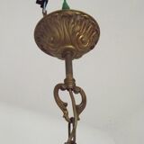 French Mid-Century Bronze 6-Light Chandelier with Crystal Droplets 5491