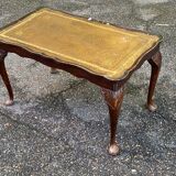 Table basse anglaise chippendale bois massif et cuir