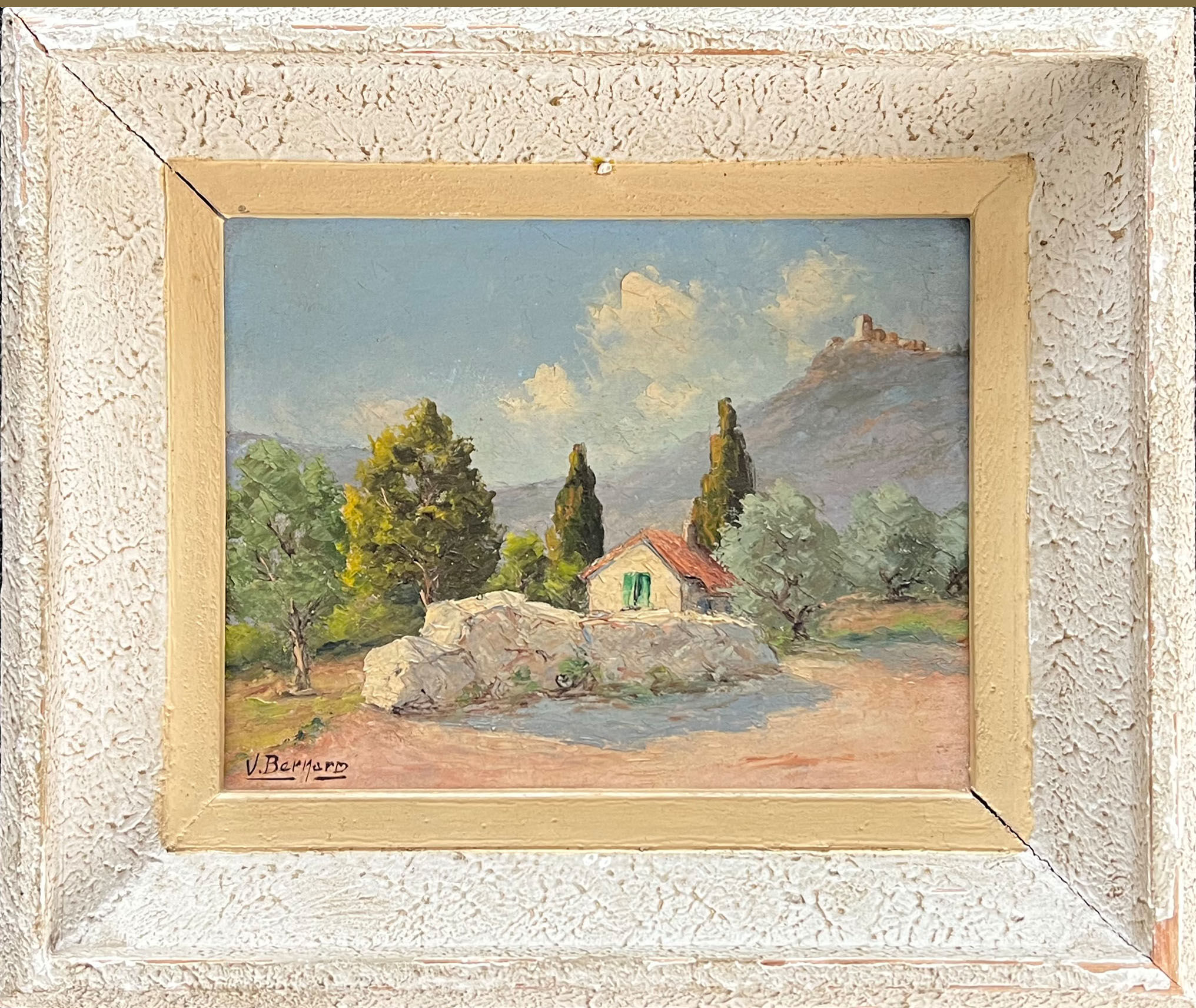 Sheepfold at the foot of the mountains oil on panel