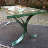 Vintage ceramic coffee table Vallauris spirit with metal x base
