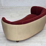 1960s, Danish curved 2-seater sofa, red/beige furniture wool fabric.