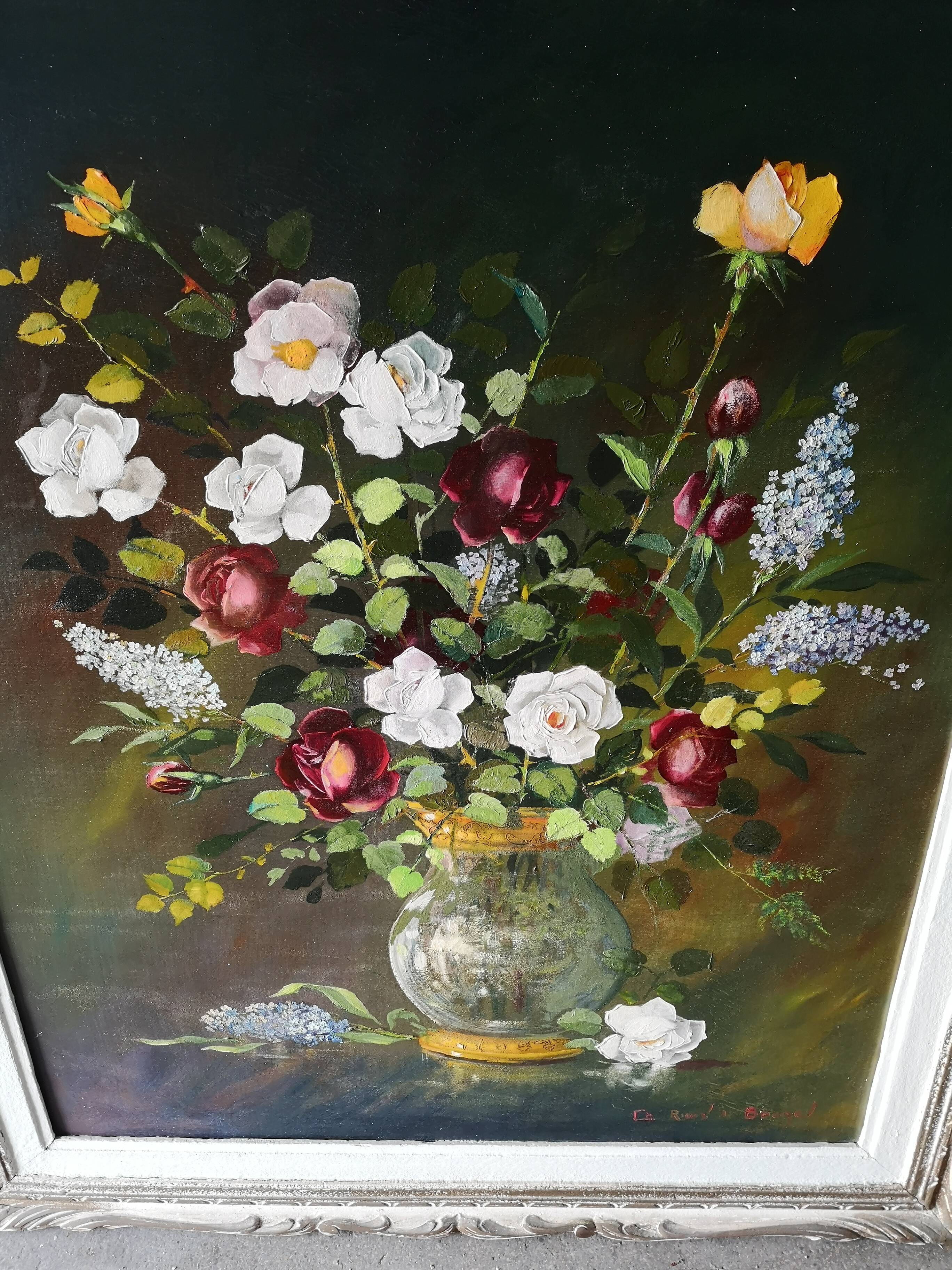 Huile sur panneau bouquet de fleurs