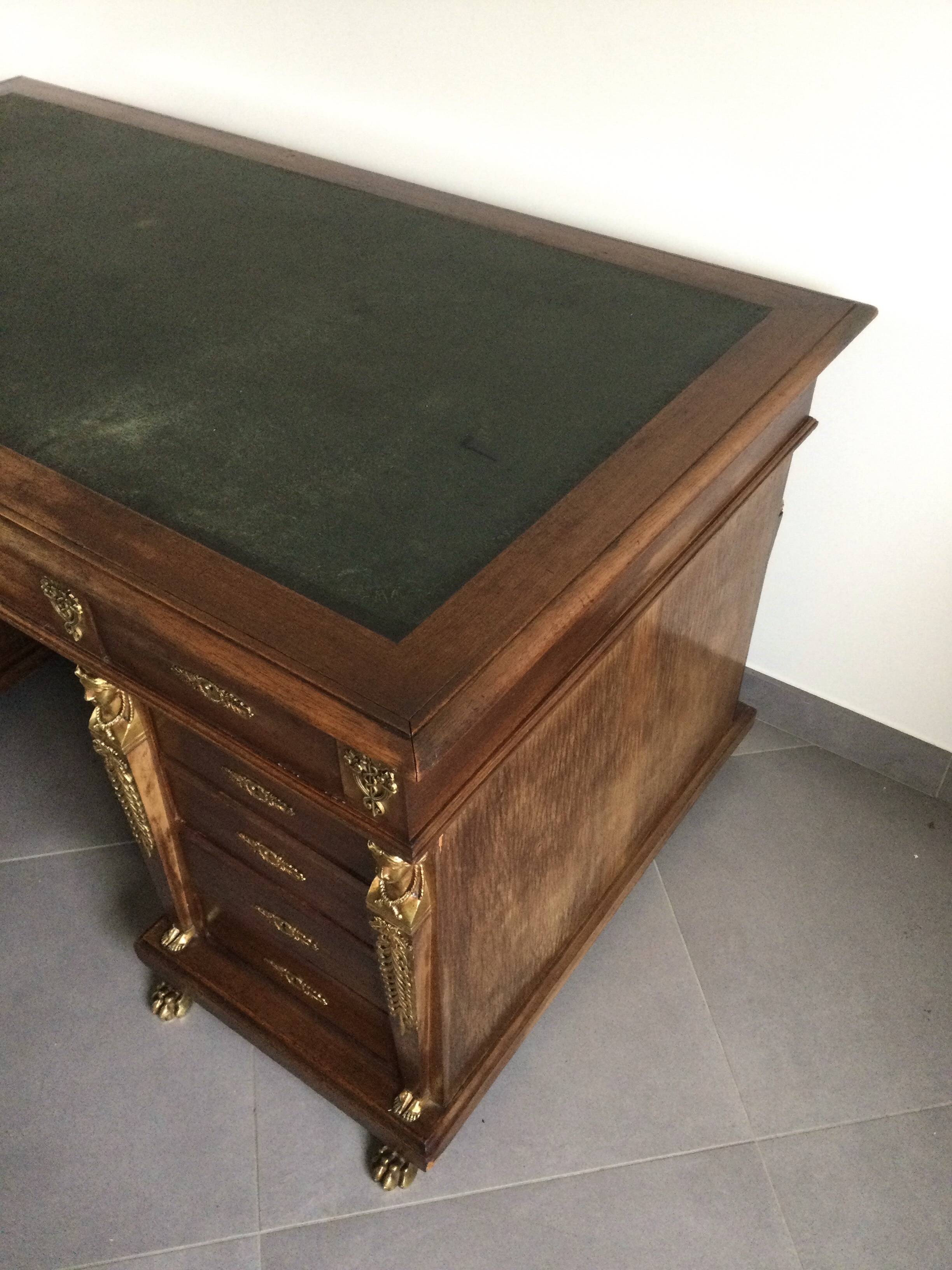 Empire desk with mahogany and oak pedestals