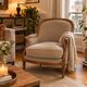 Louis XVI style bergère armchair – carved wood – beige fabric – pi