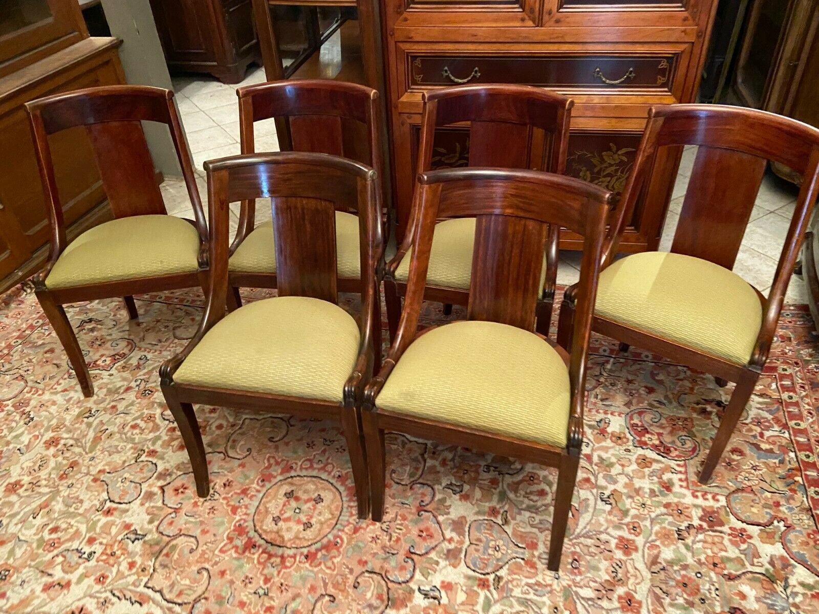 Set of 6 mahogany gondola chairs Empire style XIXth