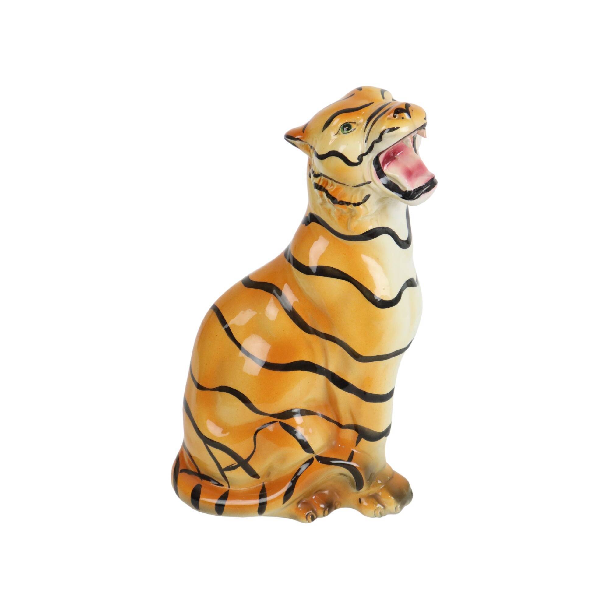 Vintage Siberian Tiger Sculpture Glazed Italian Ceramics 1980s