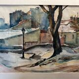 André Duculty (1912-1990) Watercolor on paper "Impasse Dragée sous la neige, Montmartre à Paris"