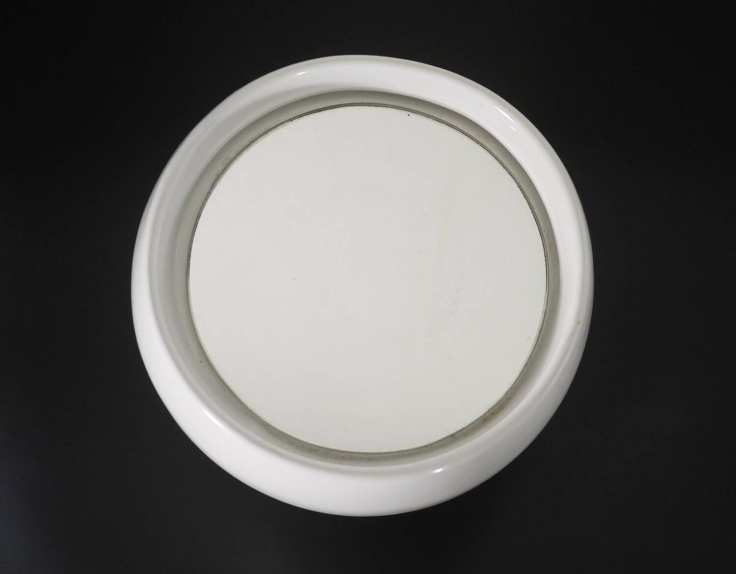 White Ceramic Table Mirror Weighted in a Space Age Ball Shape