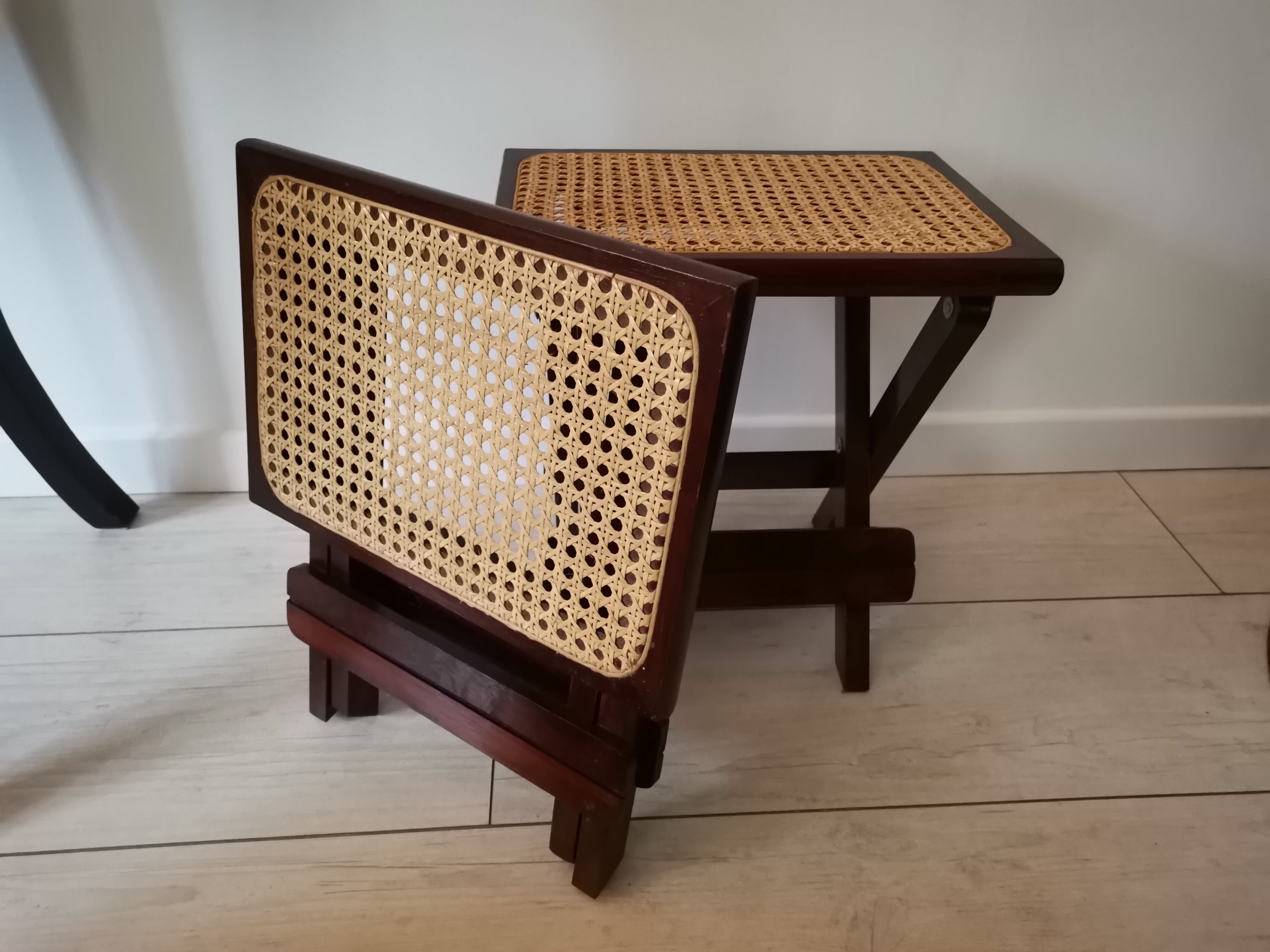 Pair of stools in caning