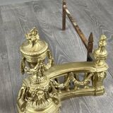 Pair of gilded bronze andirons, Louis XVI style, 20th century