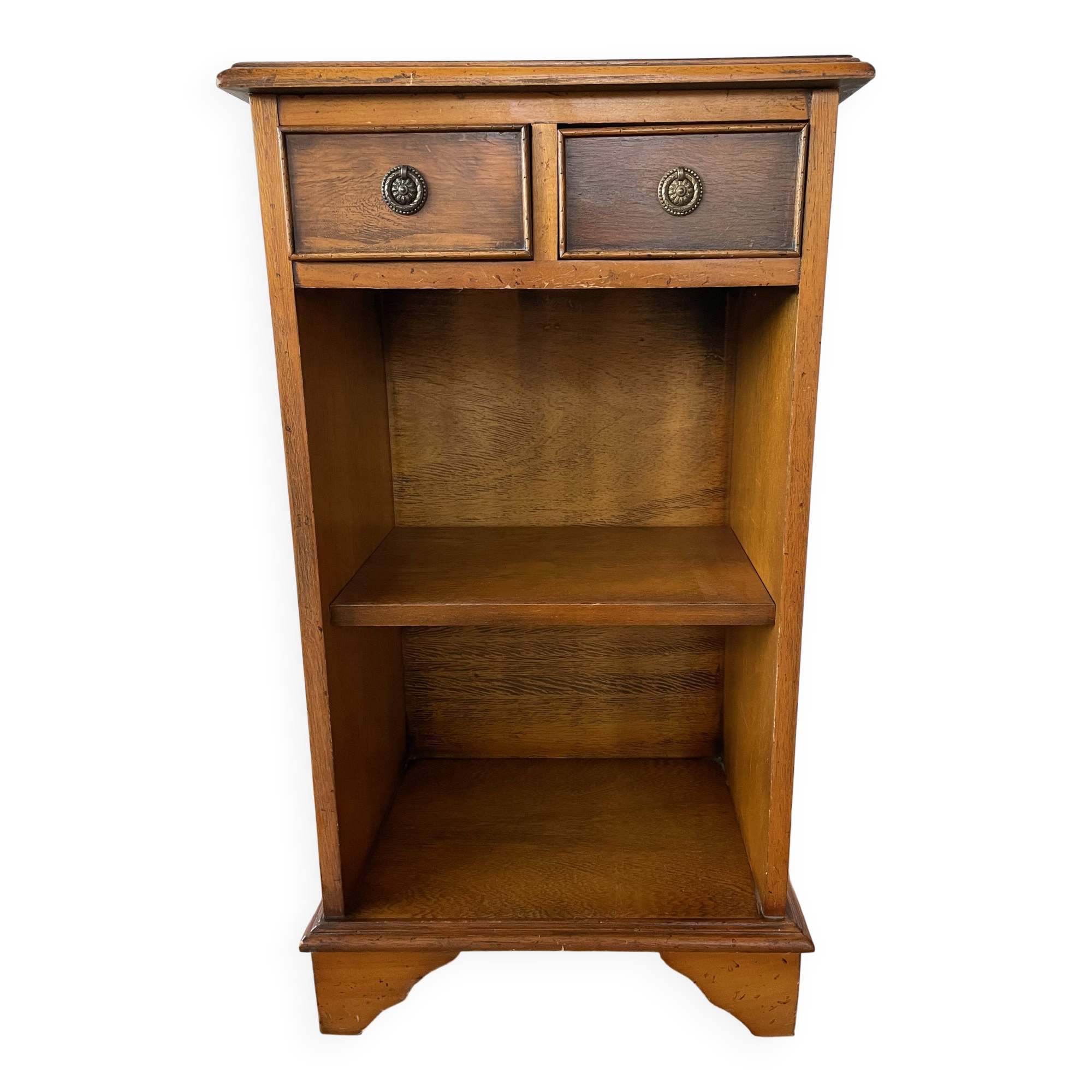 Small vintage wooden cabinet – 2 drawers & shelves