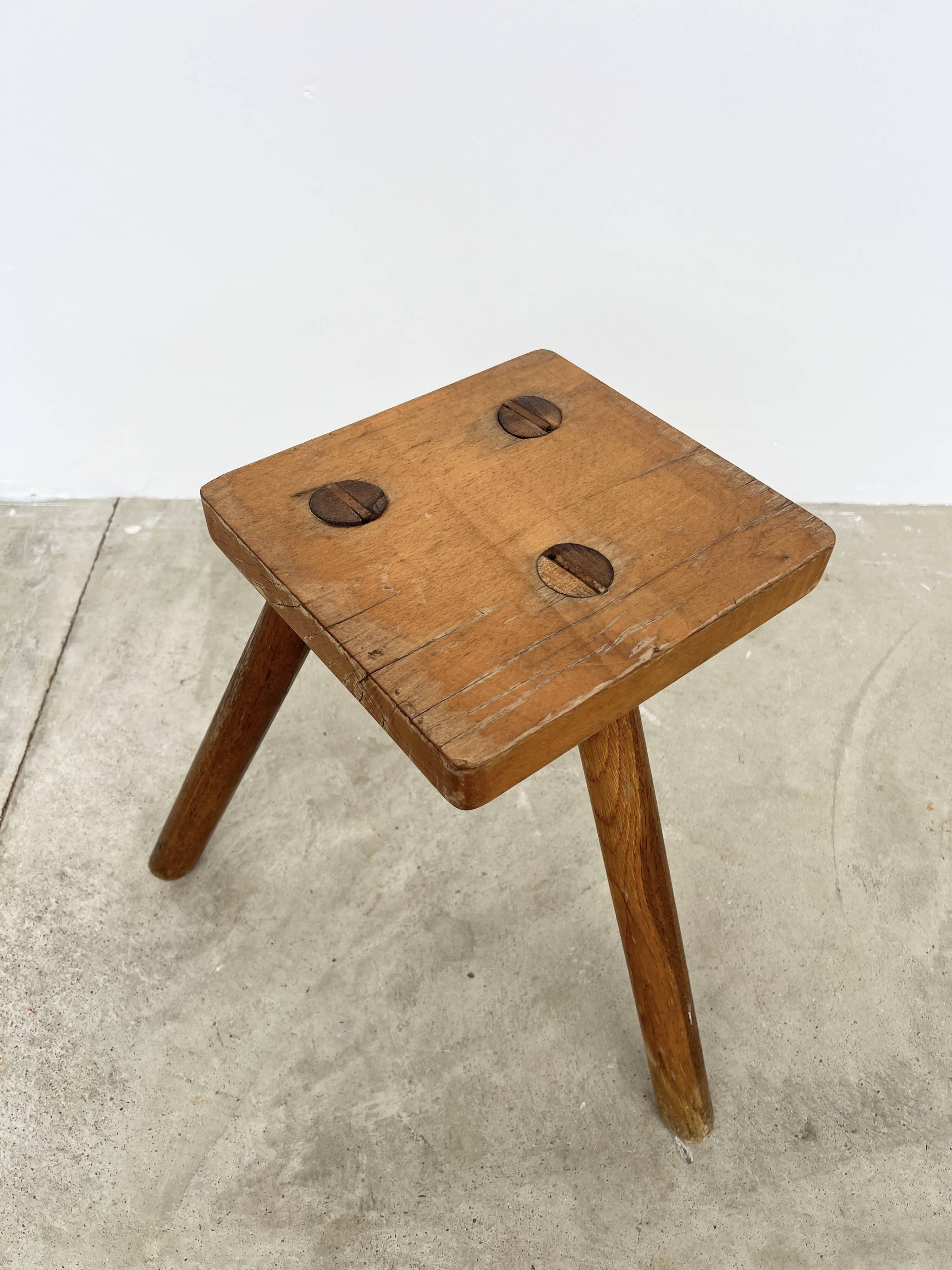 Brutalist tripod stool solid wood keyed