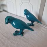 Pair of Art Deco Birds in Blue Porcelain from the 40s-50s signed