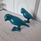 Paire d'Oiseaux Art Déco en porcelaine Bleue des années 40-50 signés