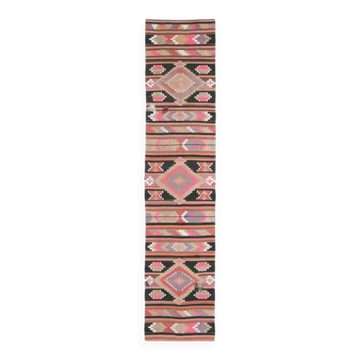 Tapis vintage turc Oushak fait main en laine et coton rose, années 1970