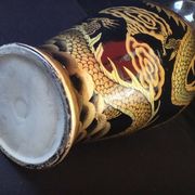 Chinese painted dragon metal vase chasing sacred pearl lacquered Vietnal 34cm