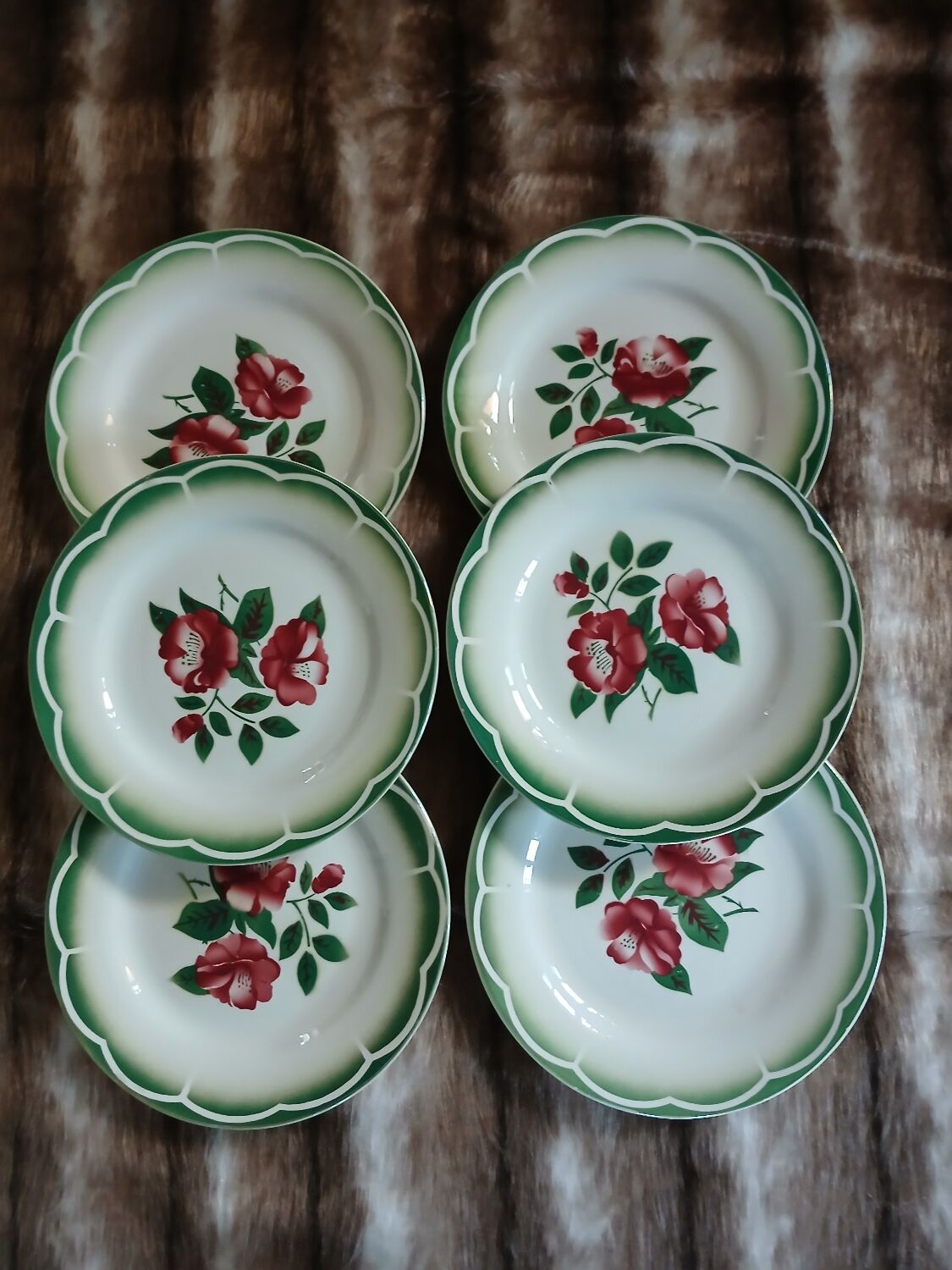 6 antique dessert plates from Digoin and Sarreguemines