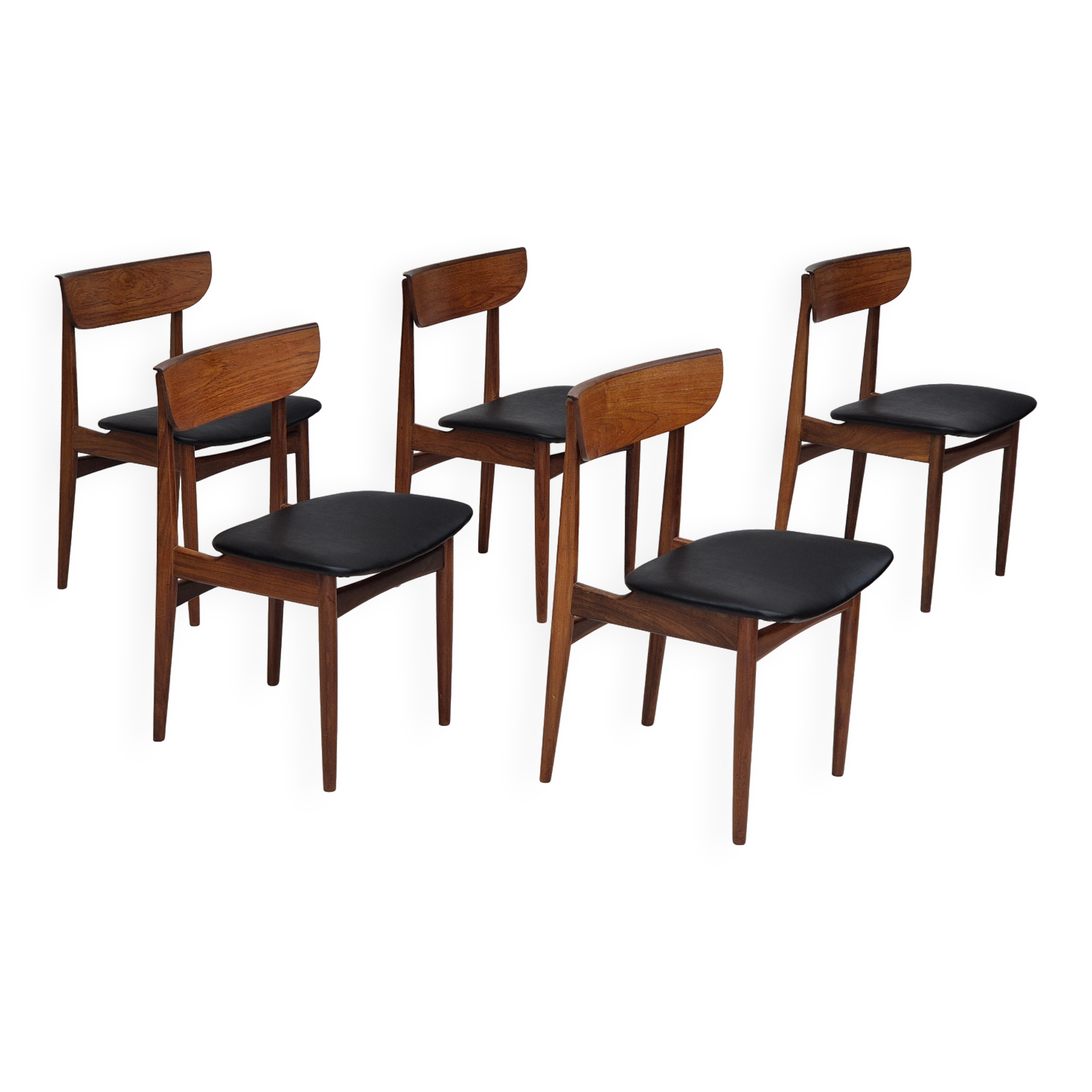 1960s, set of 5 Danish dining chairs, reupholstered, teak wood.