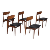 1960s, set of 5 Danish dining chairs, reupholstered, teak wood.