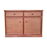 Buffet bas vintage, bambou et rotin, Maugrion, années 80