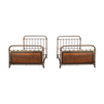 Pair of twin beds in wrought iron and wood, Art Nouveau, 1910