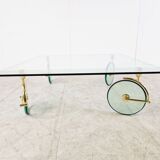 Glass coffee table with wheels, 1980s