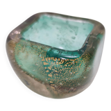 Green Gold Flecked Sommerso Glass Bonbonnière / Trinket Bowl by Venini, Ita