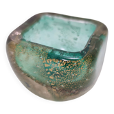 Green Gold Flecked Sommerso Glass Bonbonnière / Trinket Bowl by Venini, Ita