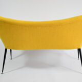 Vintage two-seater sofa, German Democratic Republic, 60s, fully restored, yellow fabric, chrome