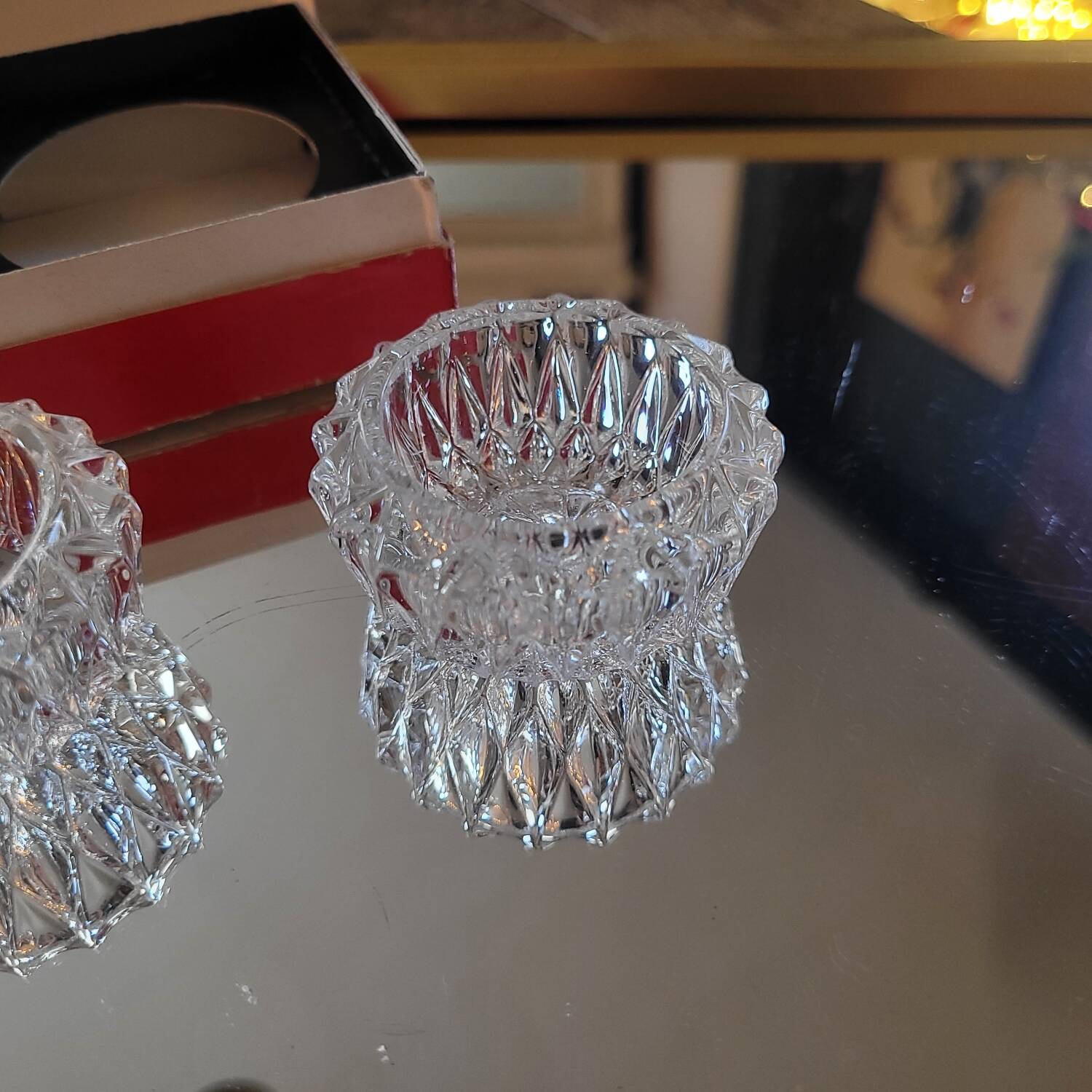 Pair of crystal glass table salt shakers - Circa 1950