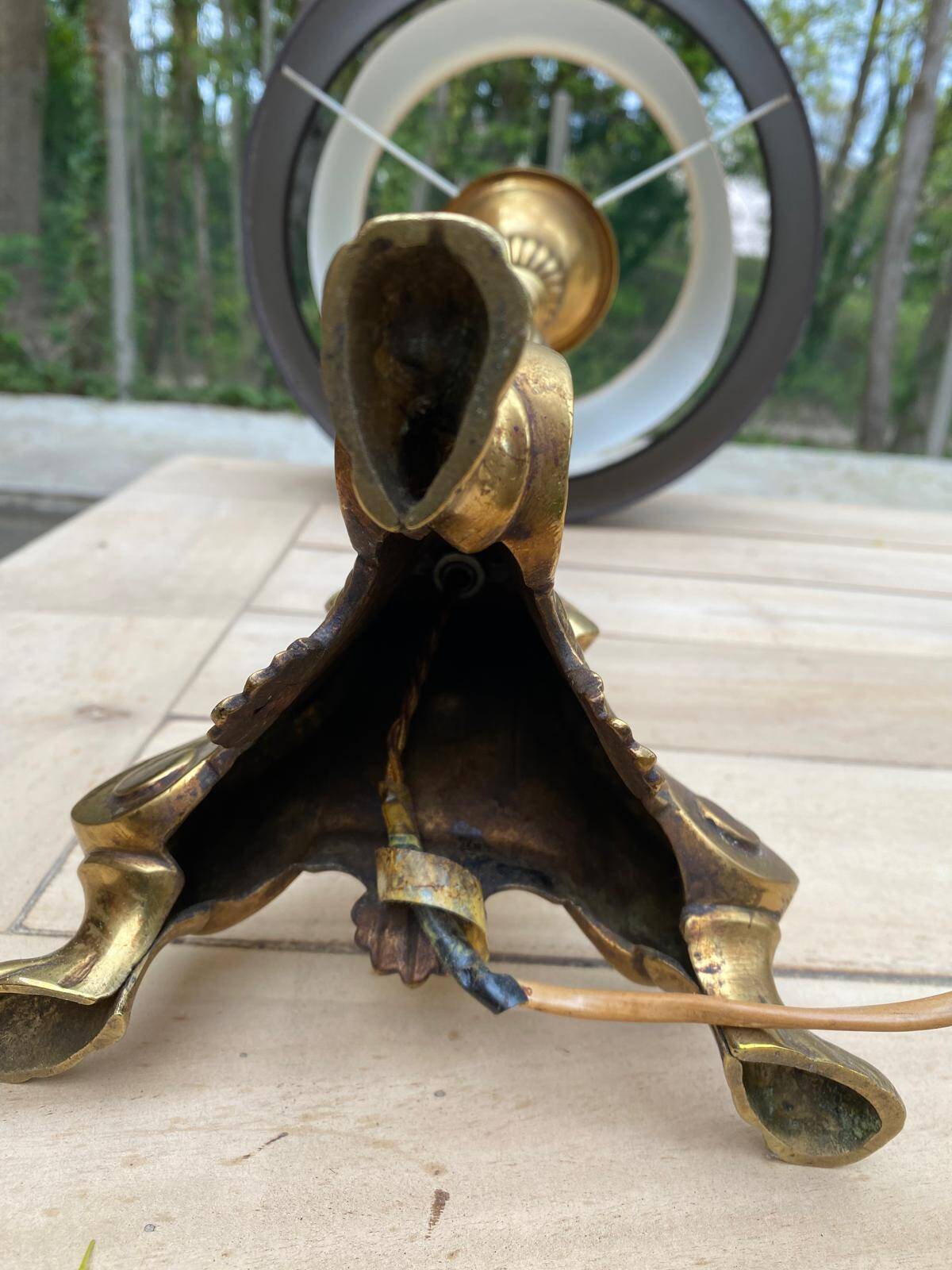 Vintage candle holder lamp in gilded bronze from the 19th century.