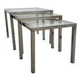 Mid-century set of 3 nesting tables in chrome and glass.