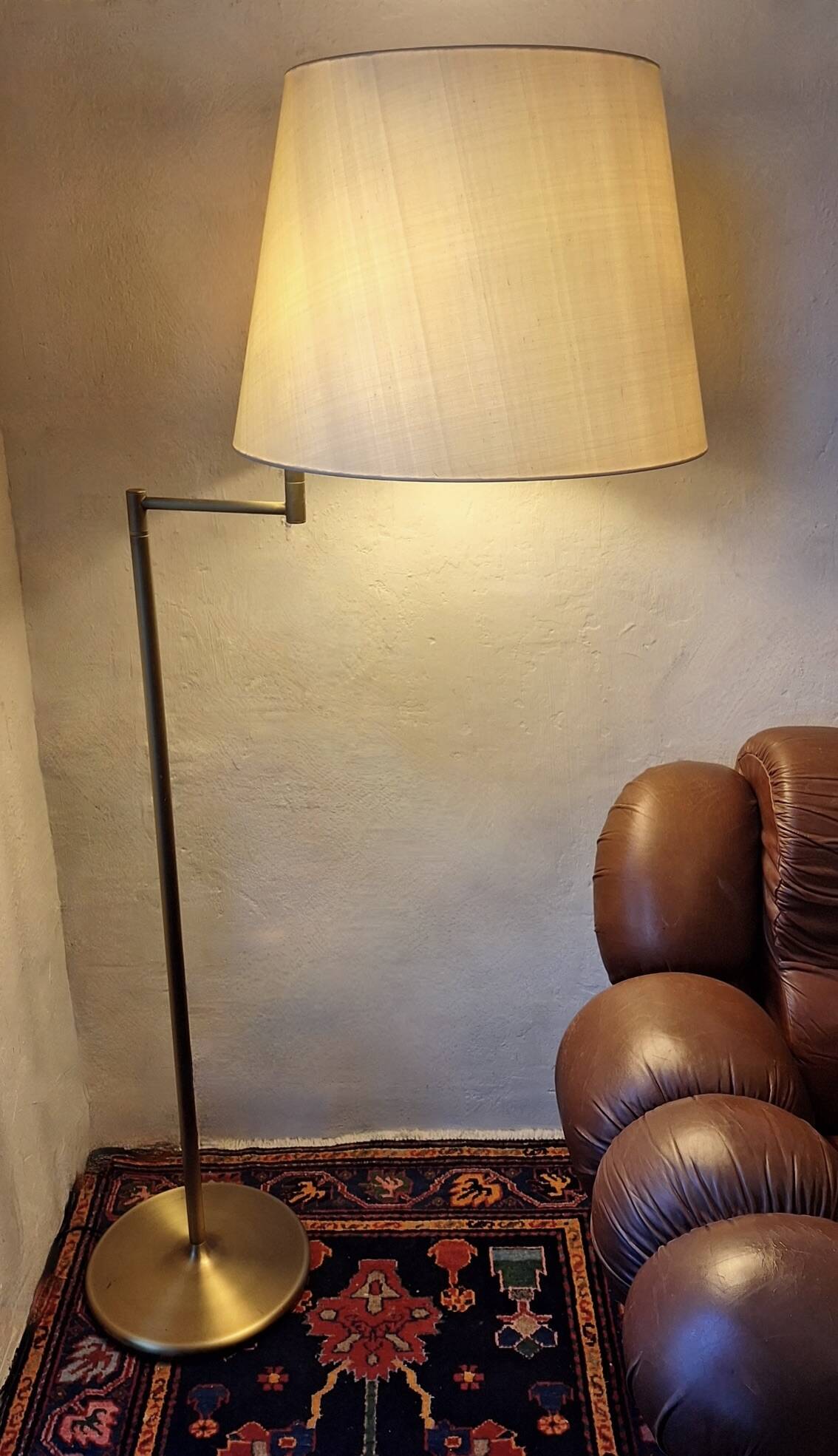 Walter von Nessen brass swivel-arm floor lamp with uplight, 1960s