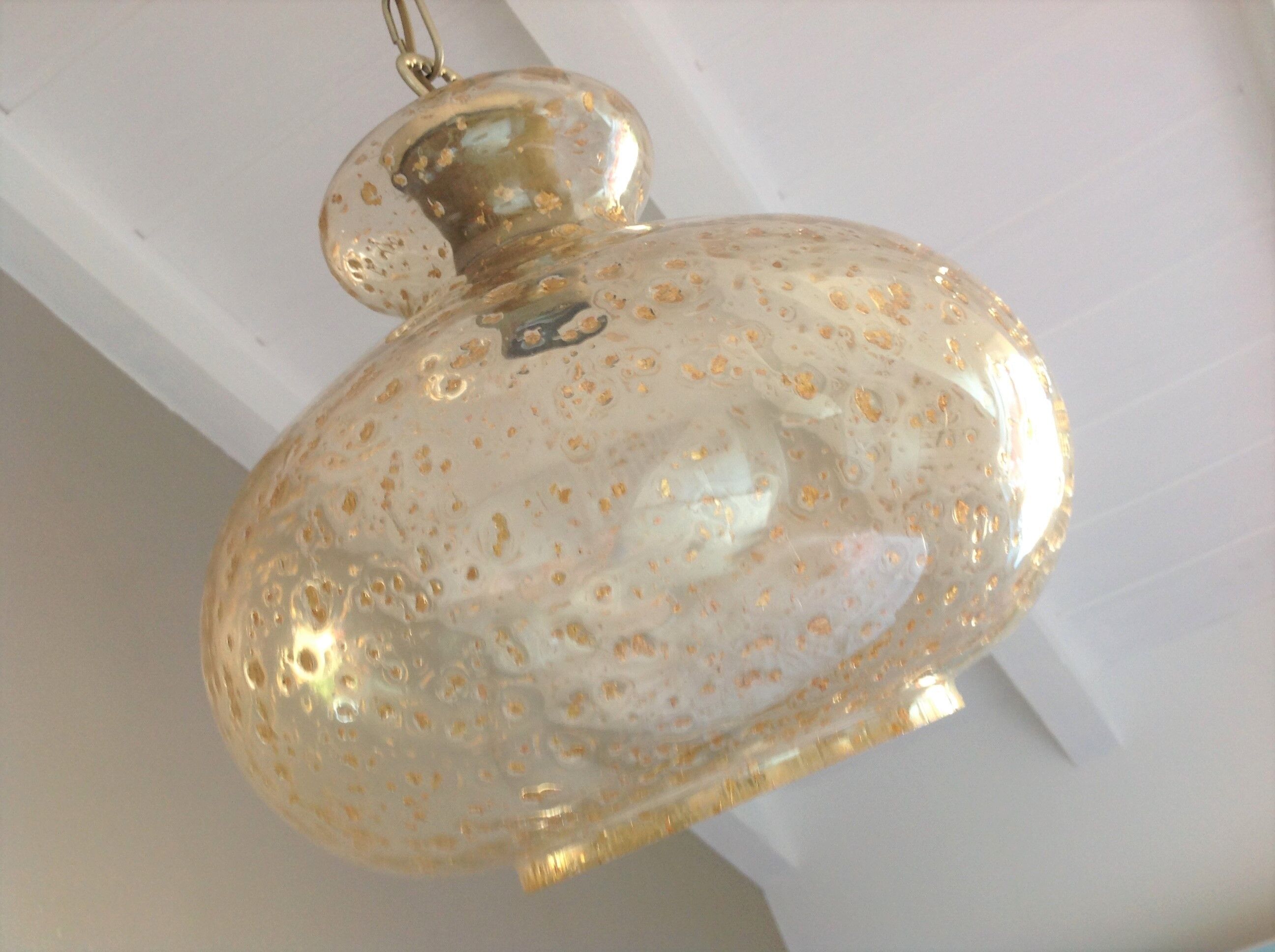 Suspension globe en verre bullé ambré et pailleté /vintage années 60-70