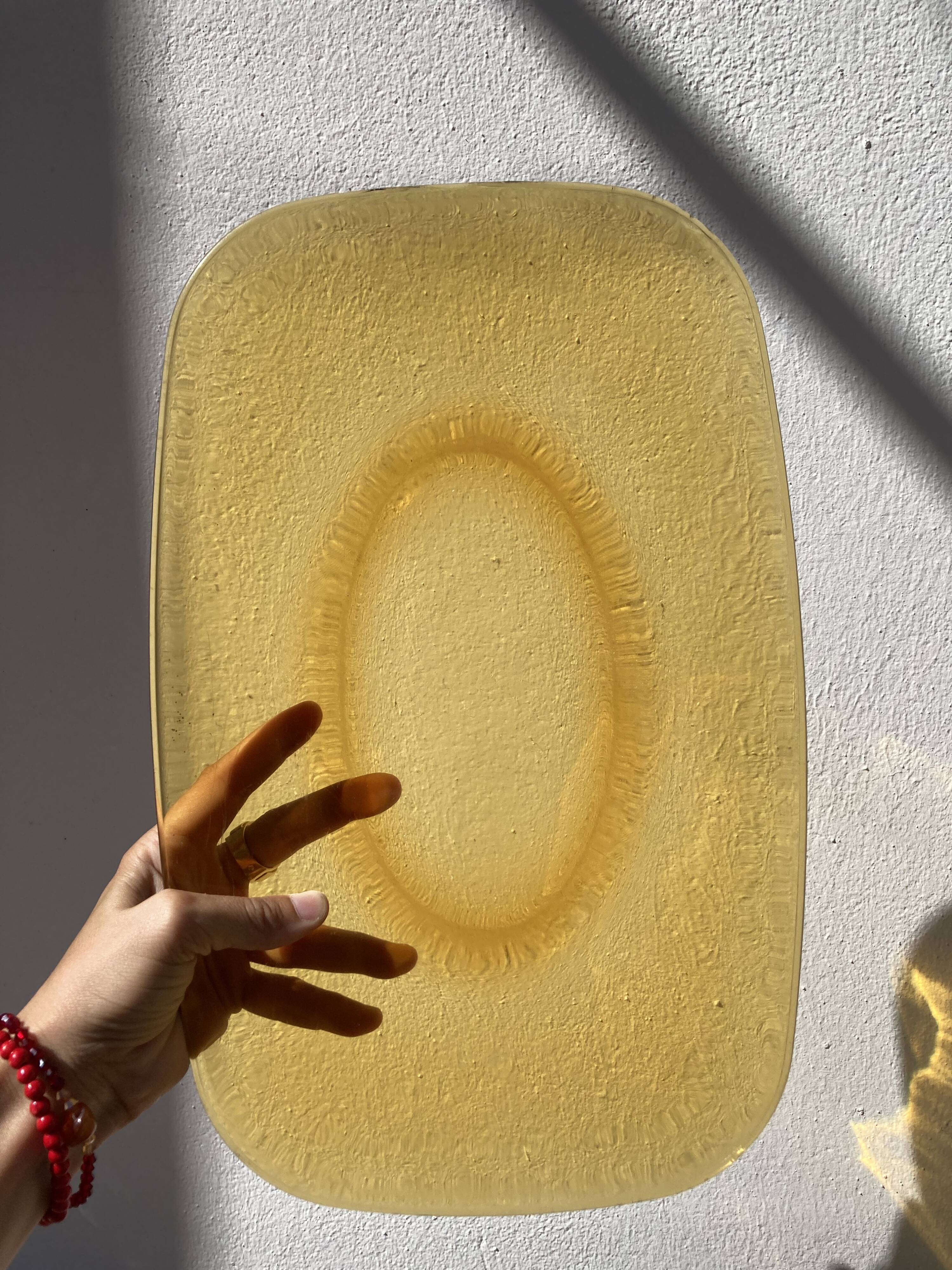 Set of 7 dishes in brown and green vintage glass