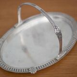 Silver metal dish with handle Hallmark Gallia Christofle shell pattern, centerpiece, tray