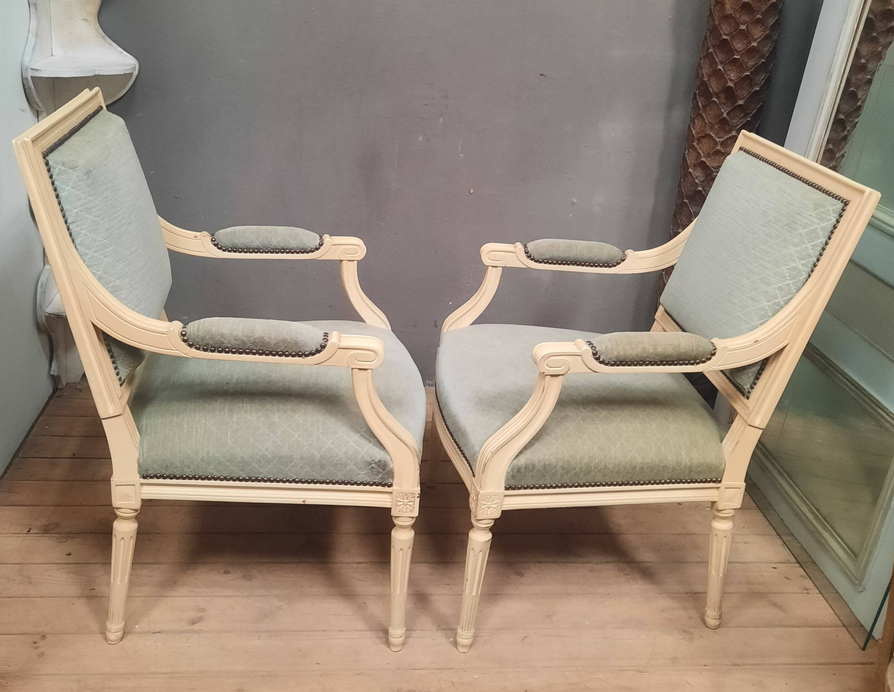 Pair of large Louis XVI style armchairs