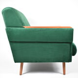 Fauteuil vintage en velours années 1960 restauré bouteille verte