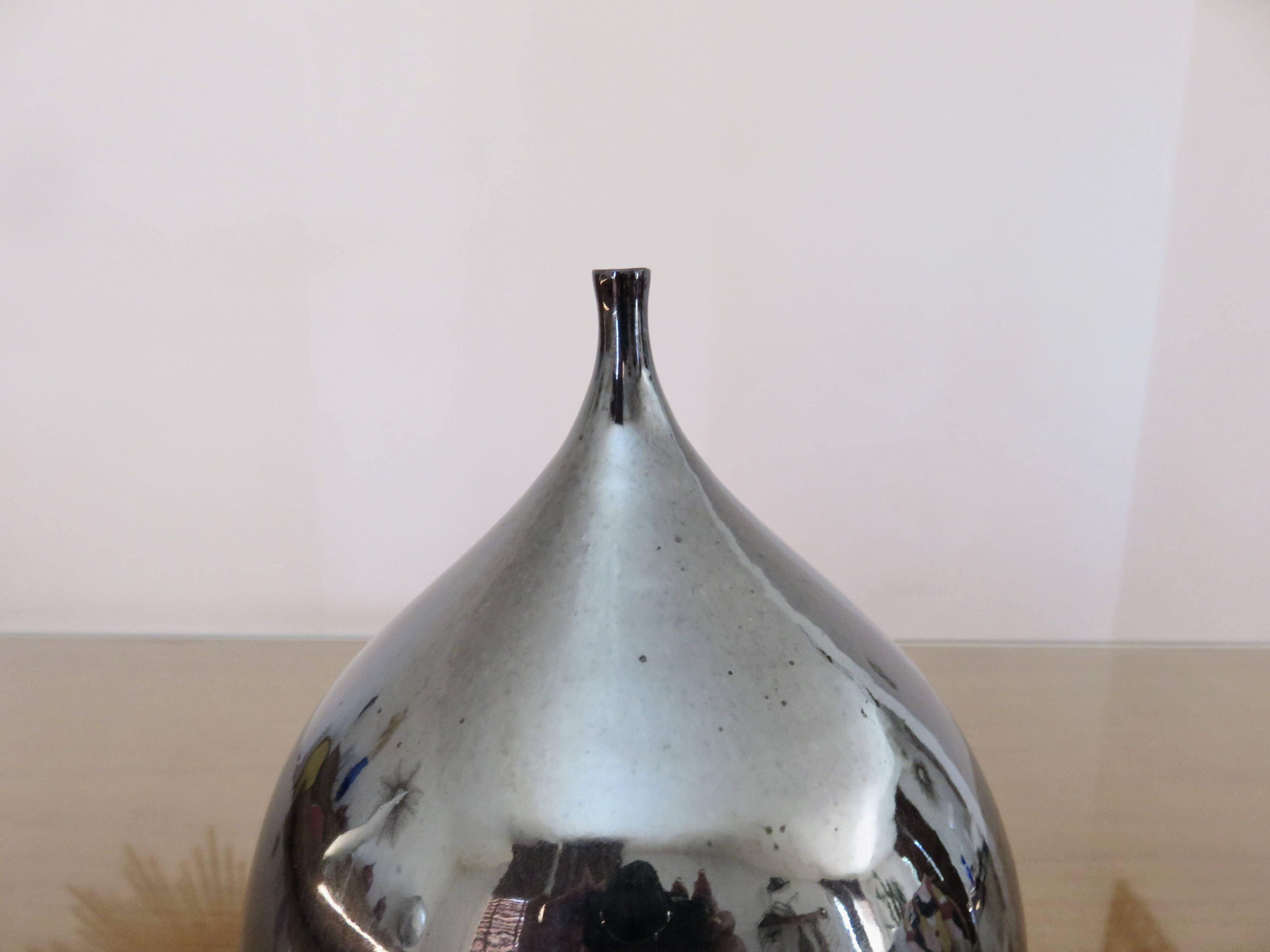 Vintage iridescent black ceramic "fig" vase