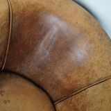 Fauteuil club vintage en cuir couleur cognac, pays-bas