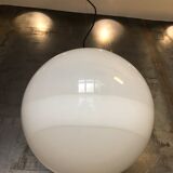 Midcentury Large Chrome and White Murano Glass Sphere by Mazzega, Italy, 1960s