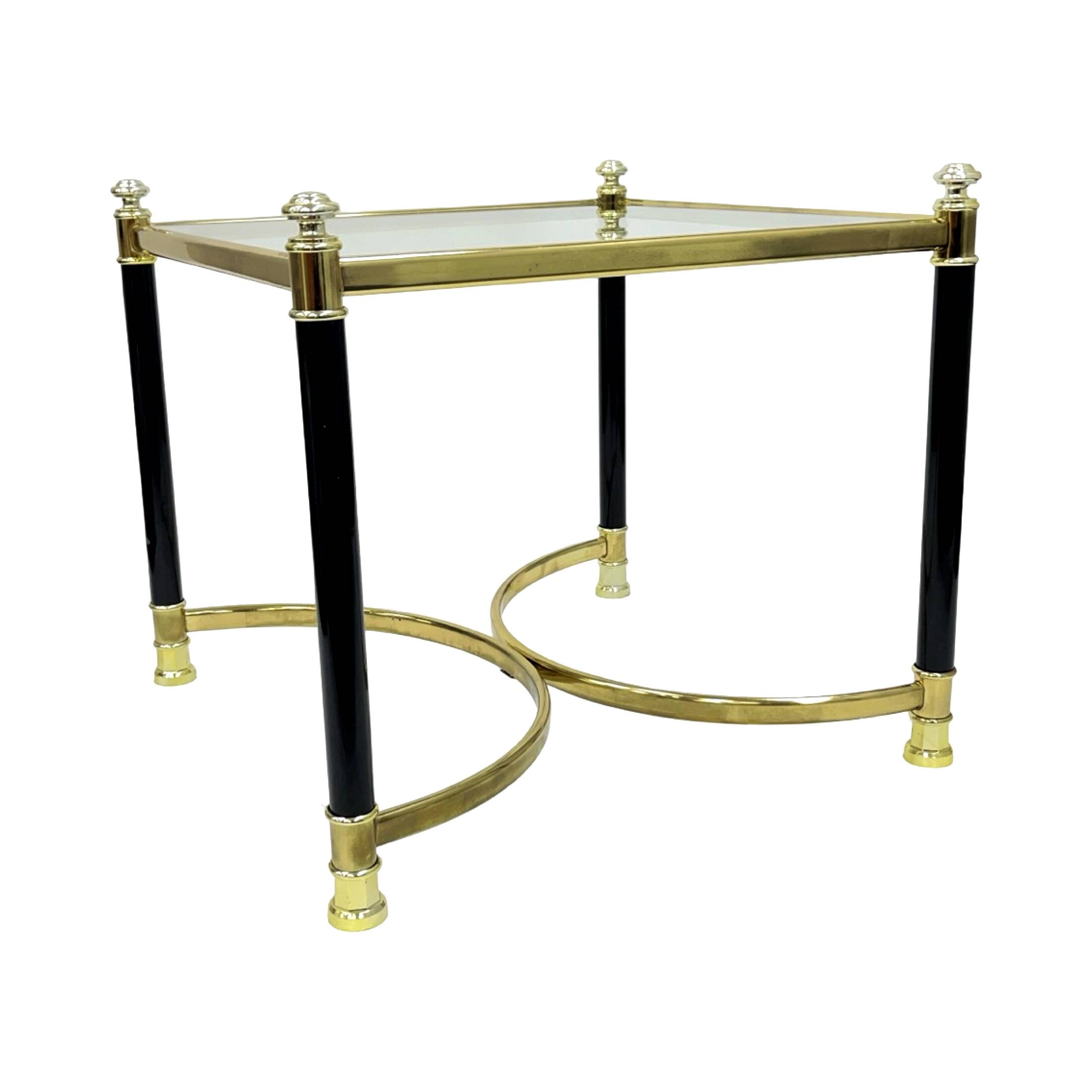 Hollywood Regency Side Table, Brass and Glass, 1970s, Maison Jansen Style