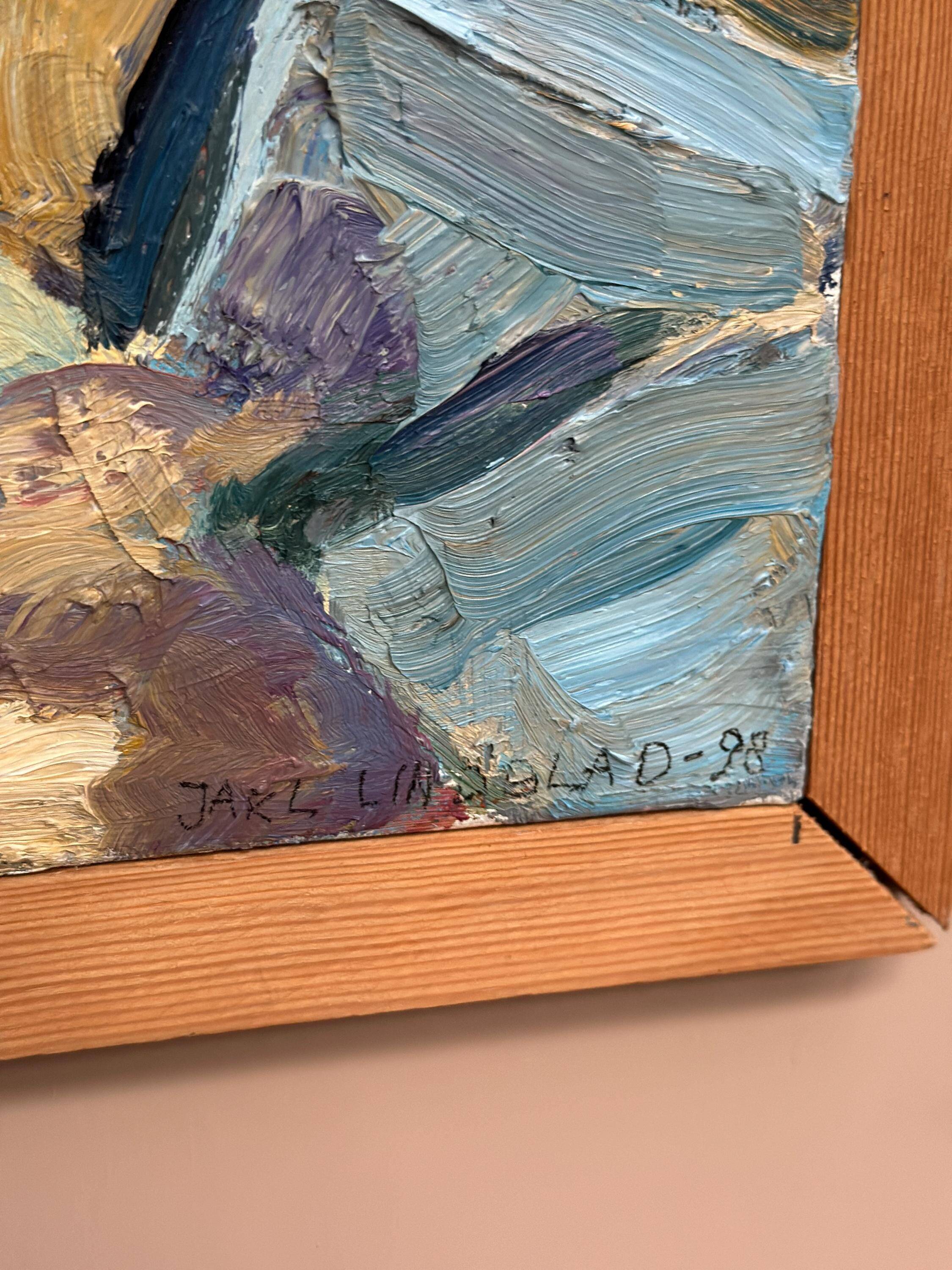Original Swedish Oil On Canvas – “Landscape Composition” By Jarl Lindblad – Dated 1998 – Vintage & Framed – 43.5 × 51 Cm (17.1" × 20.1")
