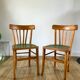 Pair of bistro chairs in light curved wood and green seat 1950s
