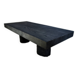 Log coffee table with burnt wood finish, shou-sugi-ban