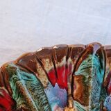 Handmade painted and glazed Barbotina ceramic oyster dish from Vallauris France ann