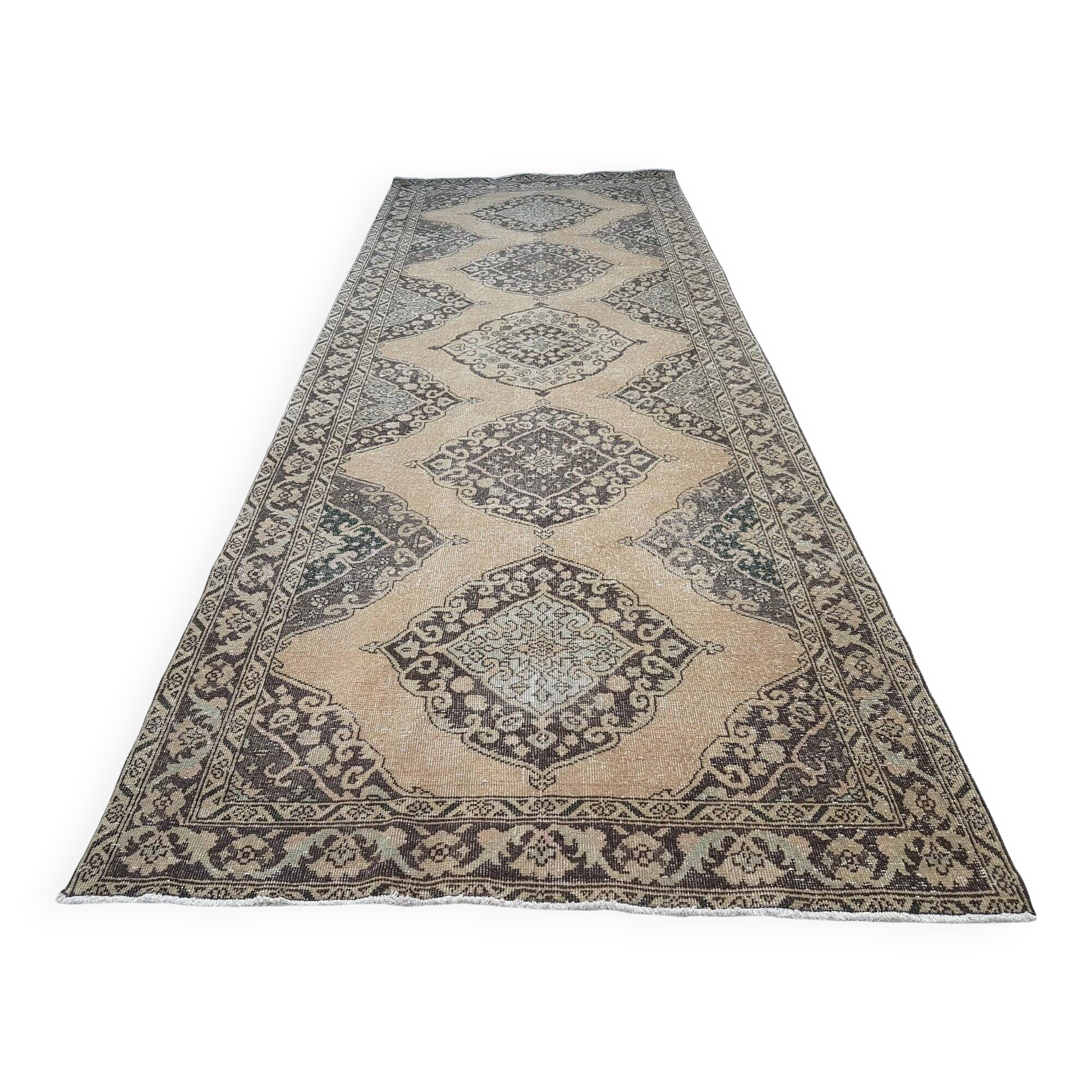 Vintage Turkish hallway rug 143x391 cm