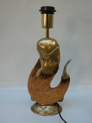 Lampe laiton sculpture baleine circa 1970