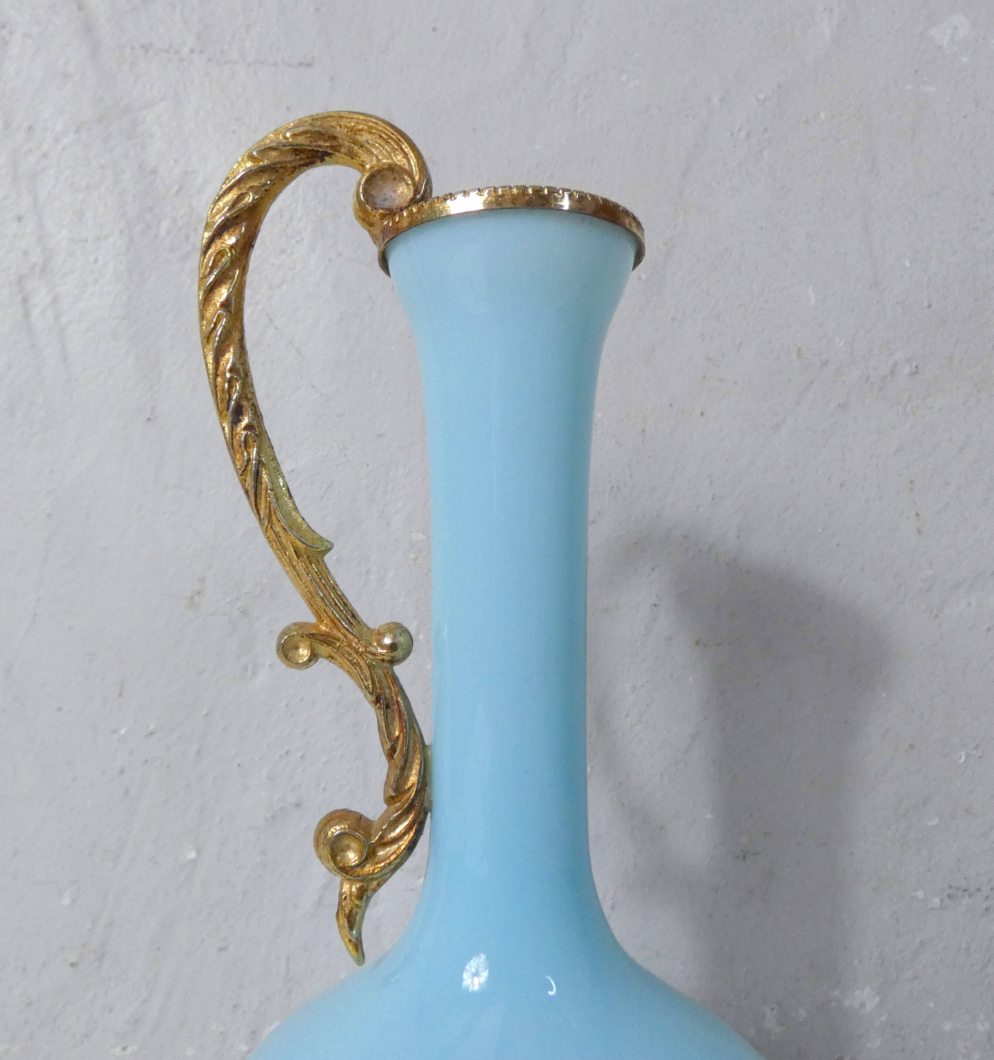 antique blue opaline and gilded brass vase Murano Italy